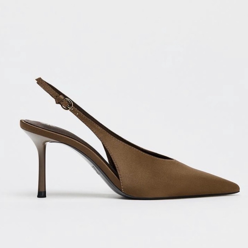 Zara same YSL Chic Brown satin Slingback Heels